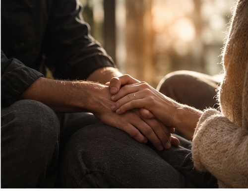 Mãos de um casal em um momento de conexão